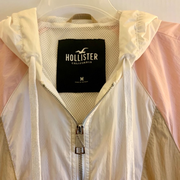 Y2K, Hollister ladies windbreaker, full zip, pink/tan/white hoodie - Picture 3 of 11